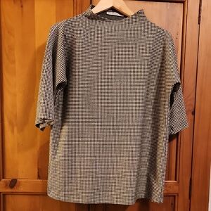 bryn Walker Black and Cream Checkered Blouse